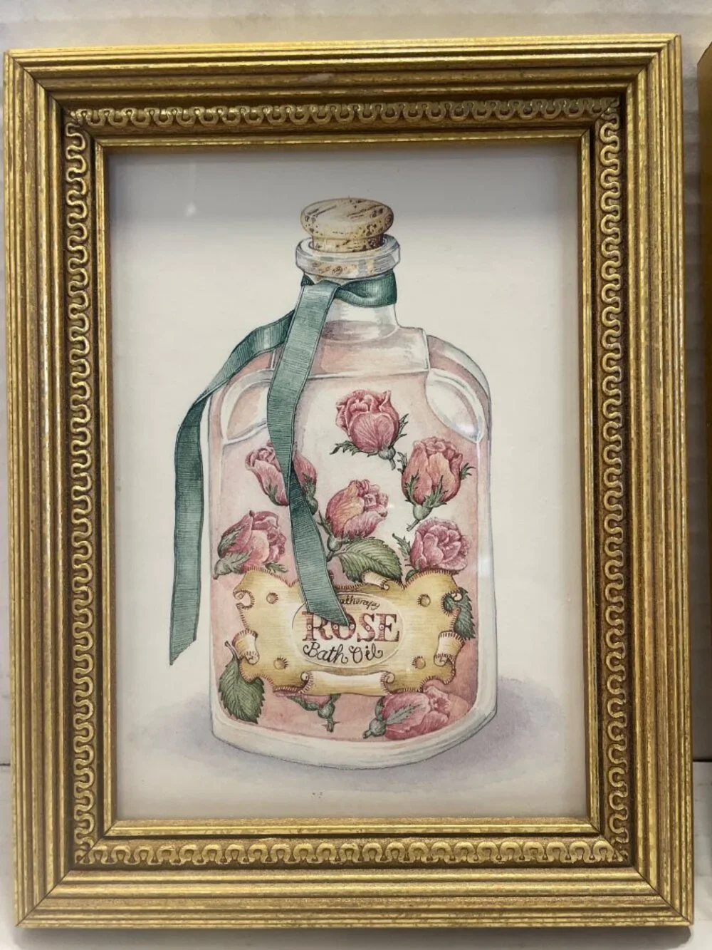 Apothecary prints Bath Oil Bottle in Gold frames Shabby Chic 5x7 Vintage
